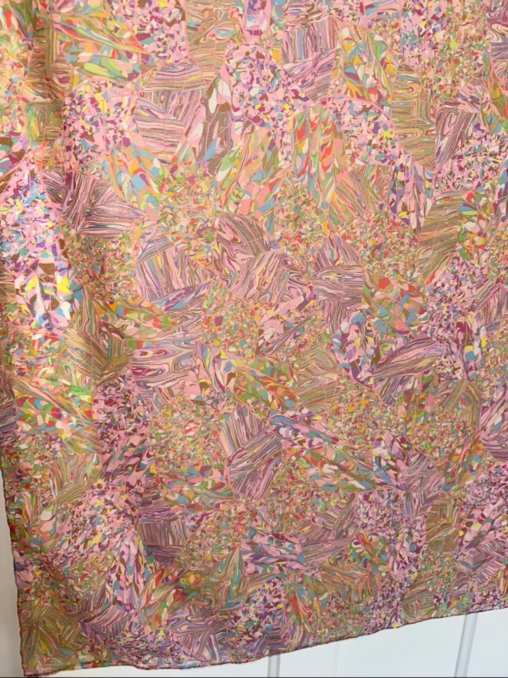 Vtg  Very Large Pastel Abstract Print Square Scarf or Wrap- Pink, Green & Purple